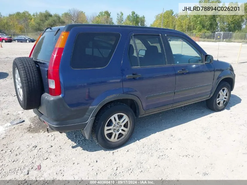 2004 Honda Cr-V Ex VIN: JHLRD78894C026201 Lot: 40360410