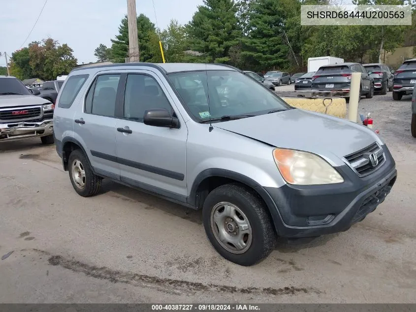 2004 Honda Cr-V Lx VIN: SHSRD68444U200563 Lot: 40387227