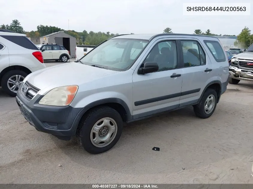 2004 Honda Cr-V Lx VIN: SHSRD68444U200563 Lot: 40387227