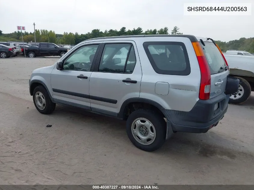 2004 Honda Cr-V Lx VIN: SHSRD68444U200563 Lot: 40387227