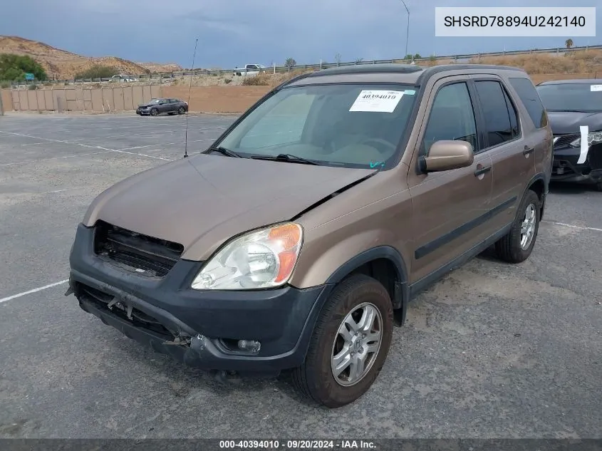 2004 Honda Cr-V Ex VIN: SHSRD78894U242140 Lot: 40394010