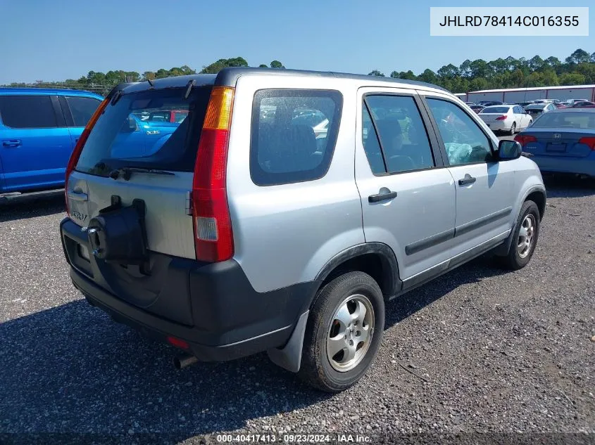 2004 Honda Cr-V Lx VIN: JHLRD78414C016355 Lot: 40417413