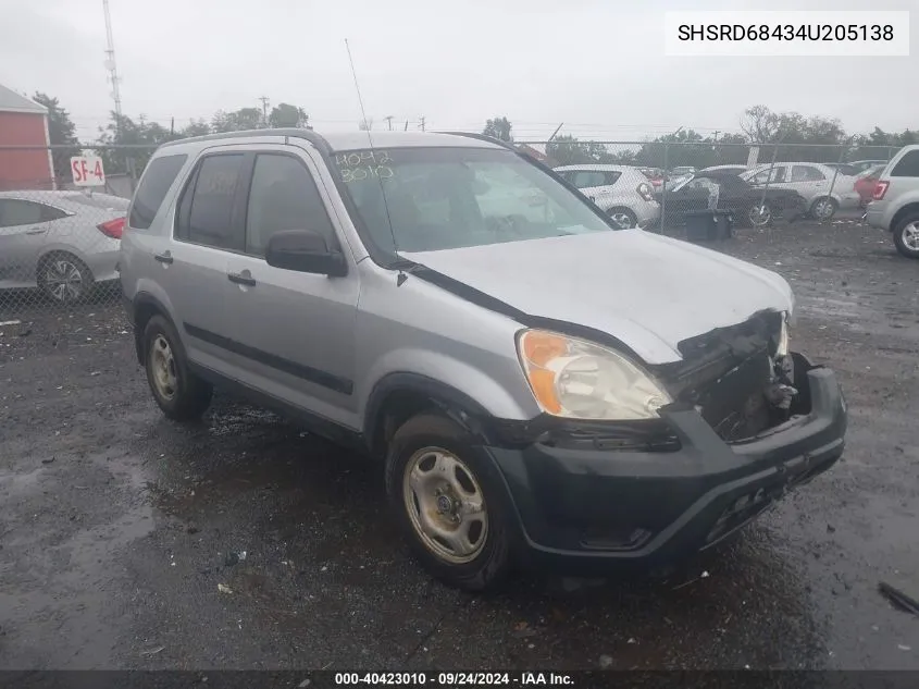 2004 Honda Cr-V Lx VIN: SHSRD68434U205138 Lot: 40423010