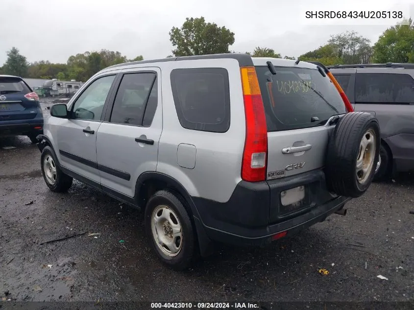 2004 Honda Cr-V Lx VIN: SHSRD68434U205138 Lot: 40423010