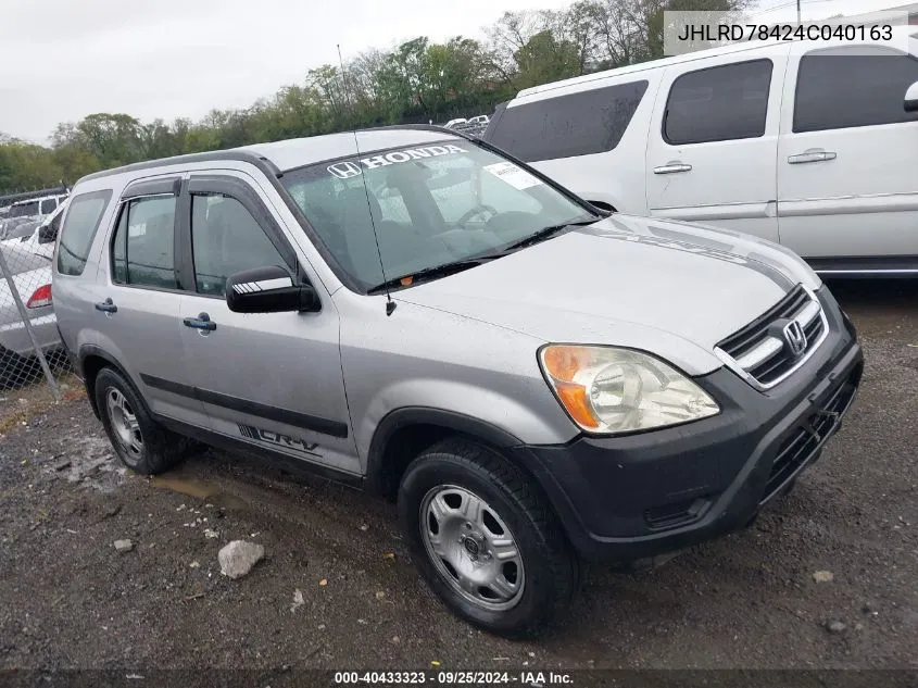 2004 Honda Cr-V Lx VIN: JHLRD78424C040163 Lot: 40433323