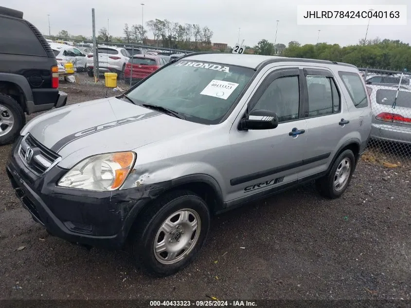 2004 Honda Cr-V Lx VIN: JHLRD78424C040163 Lot: 40433323