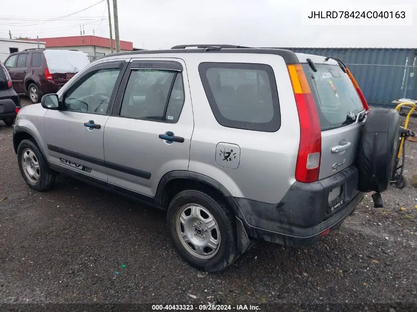 2004 Honda Cr-V Lx VIN: JHLRD78424C040163 Lot: 40433323