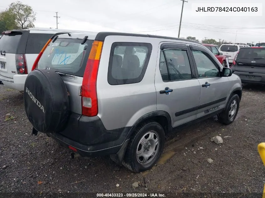 2004 Honda Cr-V Lx VIN: JHLRD78424C040163 Lot: 40433323