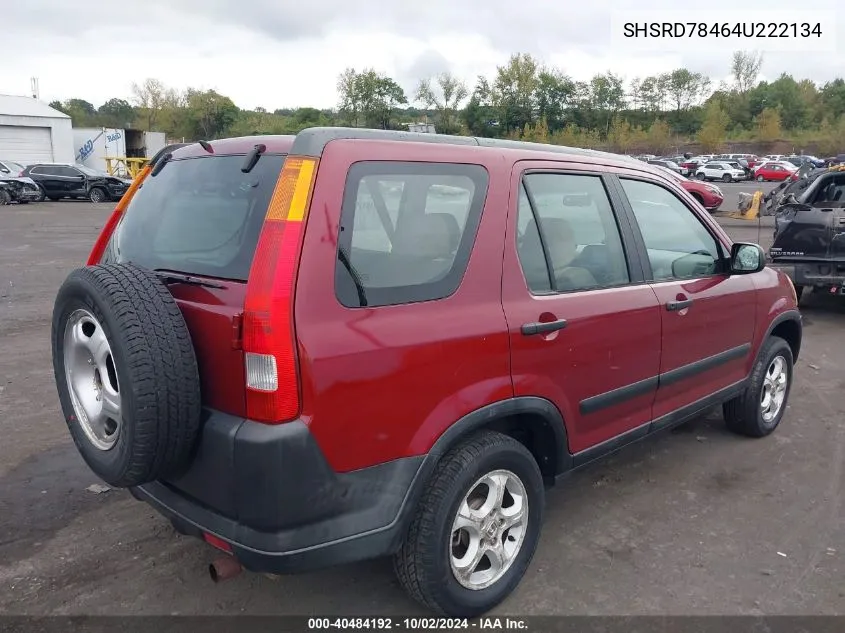 2004 Honda Cr-V Lx VIN: SHSRD78464U222134 Lot: 40484192