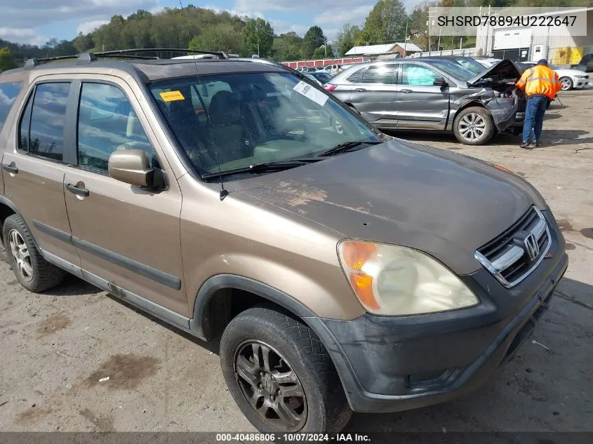 2004 Honda Cr-V Ex VIN: SHSRD78894U222647 Lot: 40486806