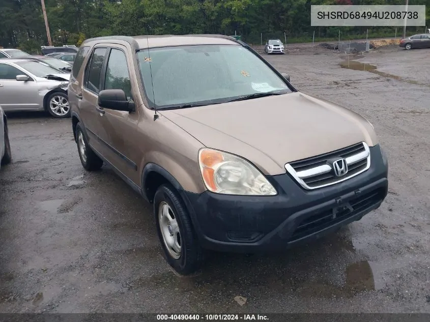 2004 Honda Cr-V Lx VIN: SHSRD68494U208738 Lot: 40490440