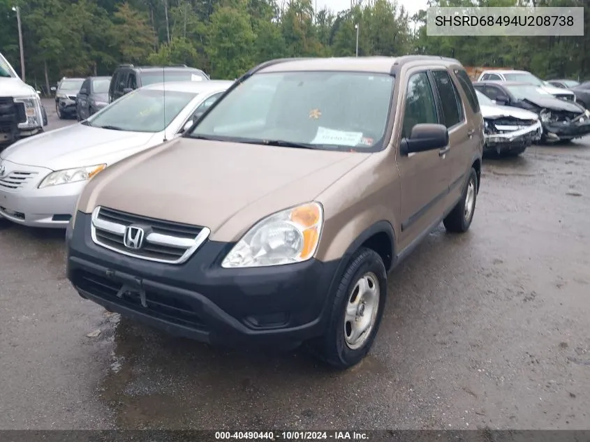 2004 Honda Cr-V Lx VIN: SHSRD68494U208738 Lot: 40490440