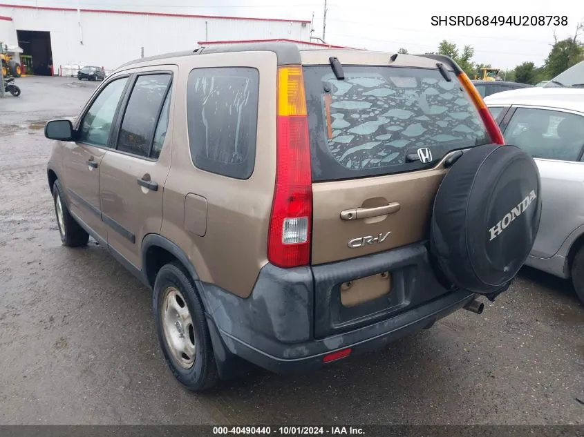 2004 Honda Cr-V Lx VIN: SHSRD68494U208738 Lot: 40490440