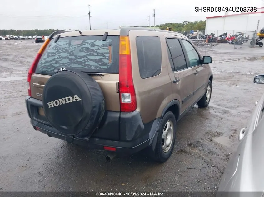 2004 Honda Cr-V Lx VIN: SHSRD68494U208738 Lot: 40490440