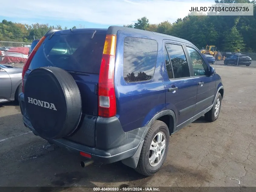 2004 Honda Cr-V Ex VIN: JHLRD77884C025736 Lot: 40490593