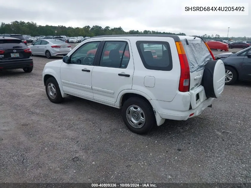 2004 Honda Cr-V Lx VIN: SHSRD684X4U205492 Lot: 40509336