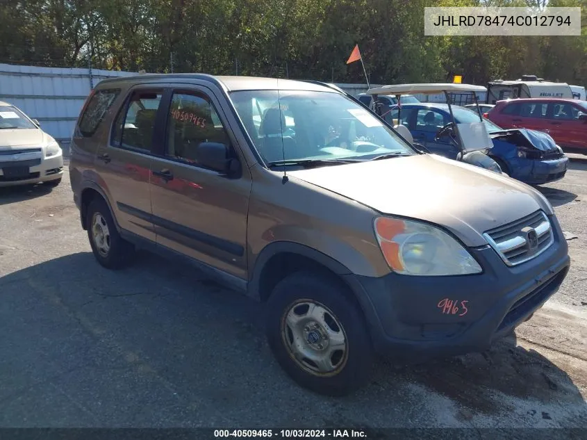 2004 Honda Cr-V Lx VIN: JHLRD78474C012794 Lot: 40509465