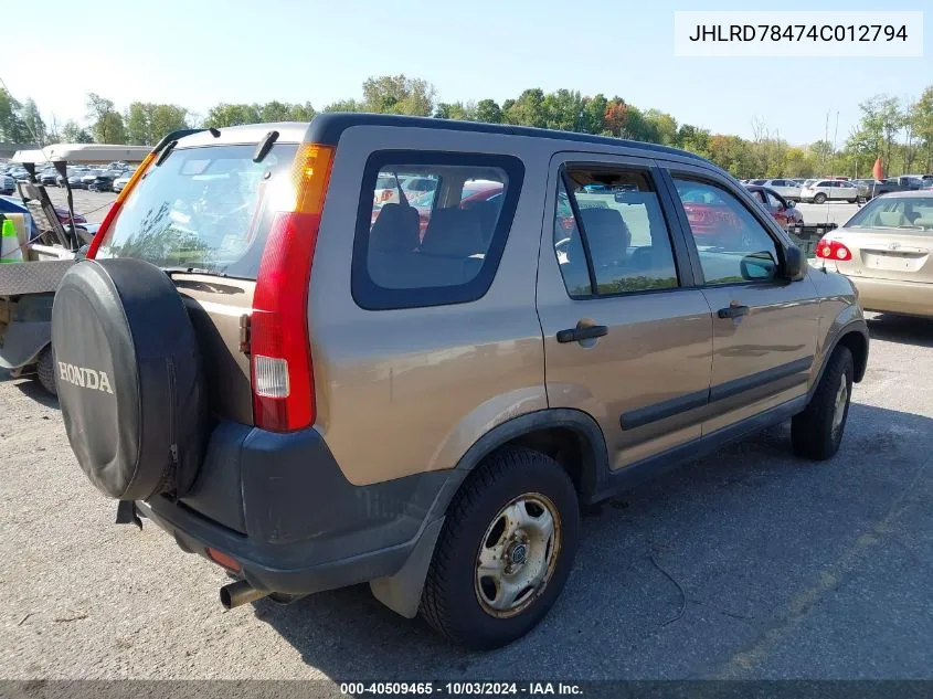 2004 Honda Cr-V Lx VIN: JHLRD78474C012794 Lot: 40509465