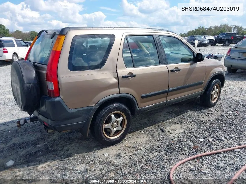 2004 Honda Cr-V Lx VIN: SHSRD68474U203019 Lot: 40518960