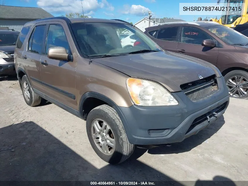 2004 Honda Cr-V Ex VIN: SHSRD78874U217415 Lot: 40564951