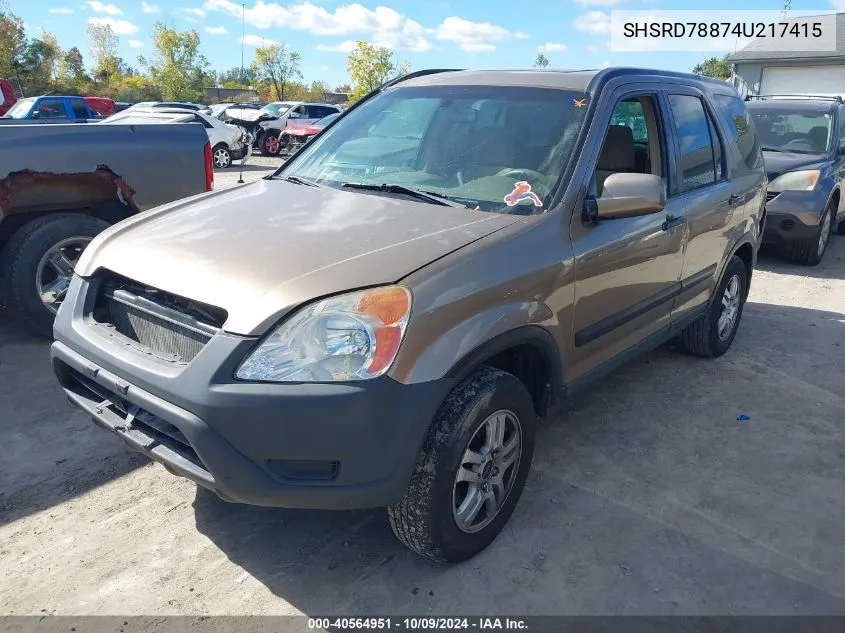 2004 Honda Cr-V Ex VIN: SHSRD78874U217415 Lot: 40564951