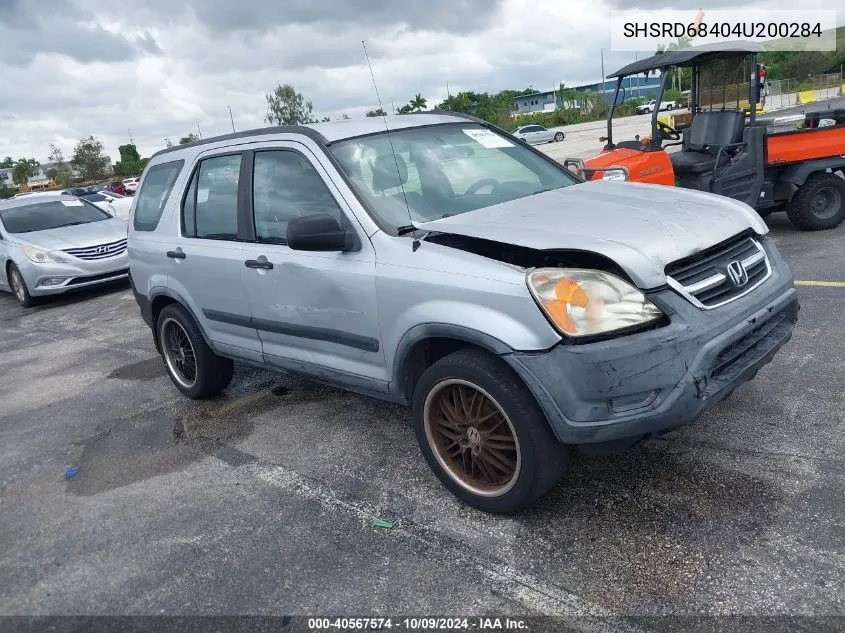 2004 Honda Cr-V Lx VIN: SHSRD68404U200284 Lot: 40567574