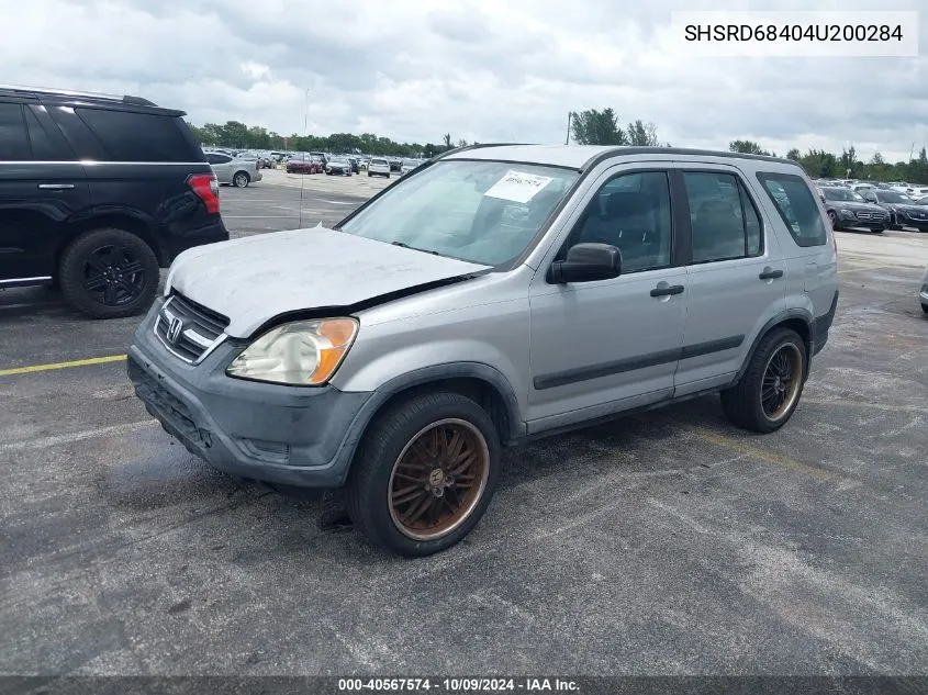 2004 Honda Cr-V Lx VIN: SHSRD68404U200284 Lot: 40567574