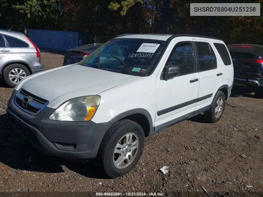 2004 Honda Cr-V Ex VIN: SHSRD78804U251258 Lot: 40652691