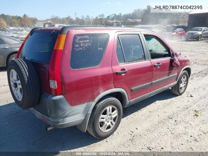 2004 Honda Cr-V Ex VIN: JHLRD78874C042395 Lot: 40686200