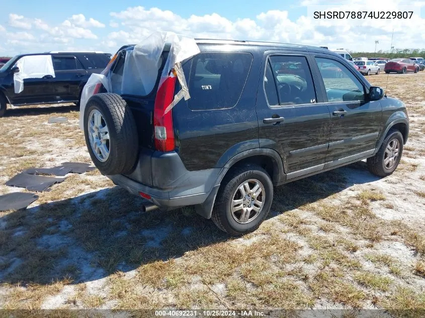 2004 Honda Cr-V Ex VIN: SHSRD78874U229807 Lot: 40692231