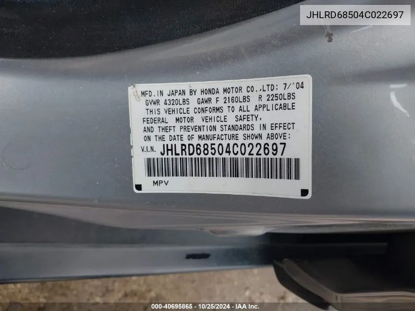 JHLRD68504C022697 2004 Honda Cr-V Lx