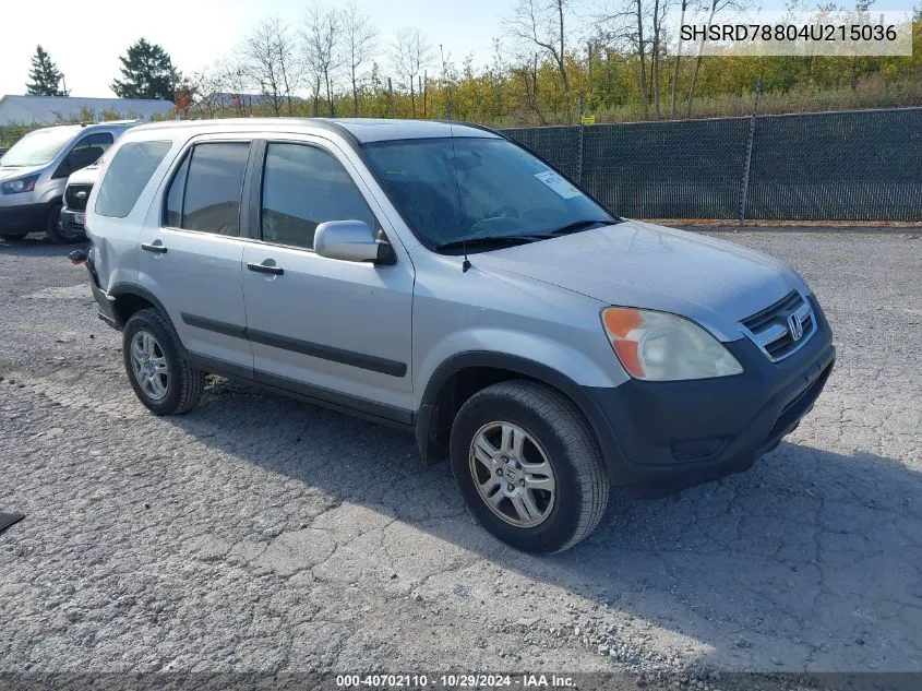 2004 Honda Cr-V Ex VIN: SHSRD78804U215036 Lot: 40702110