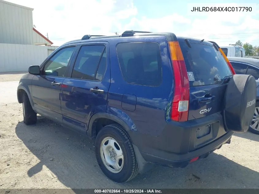 2004 Honda Cr-V Lx VIN: JHLRD684X4C017790 Lot: 40702664