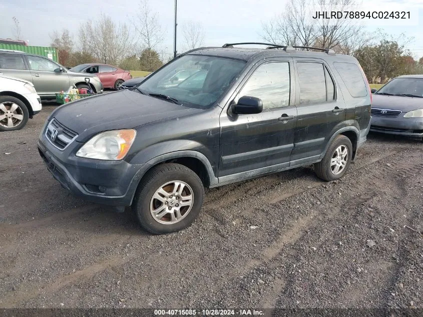 2004 Honda Cr-V Ex VIN: JHLRD78894C024321 Lot: 40715085