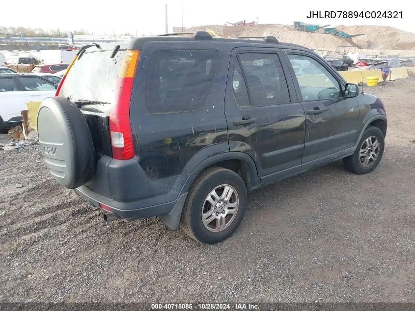 2004 Honda Cr-V Ex VIN: JHLRD78894C024321 Lot: 40715085