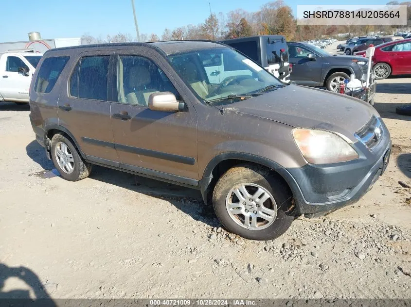 2004 Honda Cr-V Ex VIN: SHSRD78814U205664 Lot: 40721009