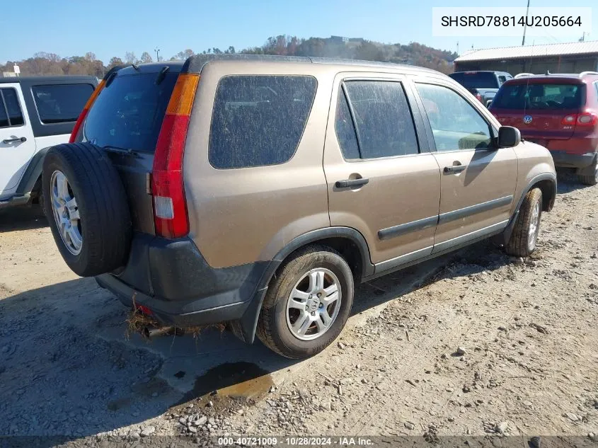 2004 Honda Cr-V Ex VIN: SHSRD78814U205664 Lot: 40721009