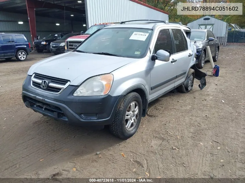 2004 Honda Cr-V Ex VIN: JHLRD78894C051602 Lot: 40723618