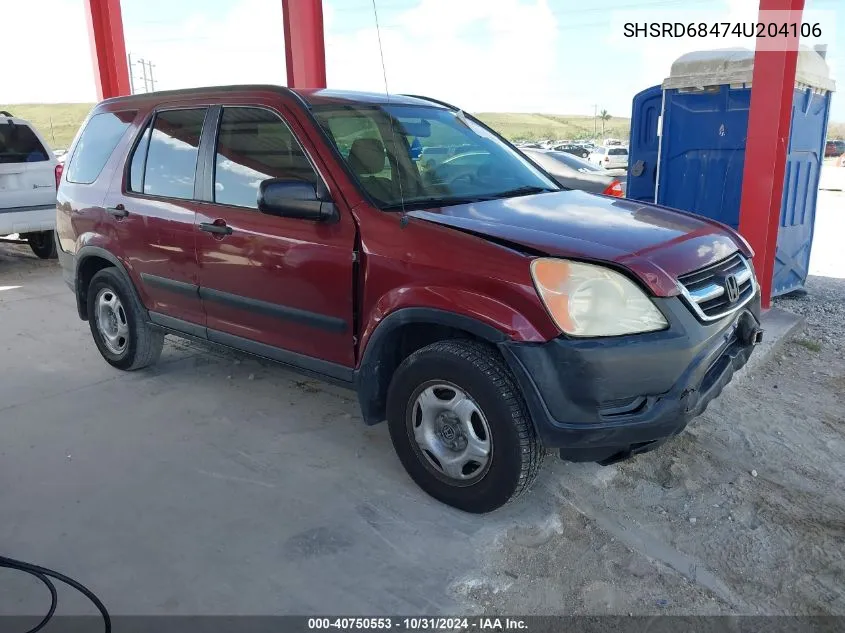 2004 Honda Cr-V Lx VIN: SHSRD68474U204106 Lot: 40750553