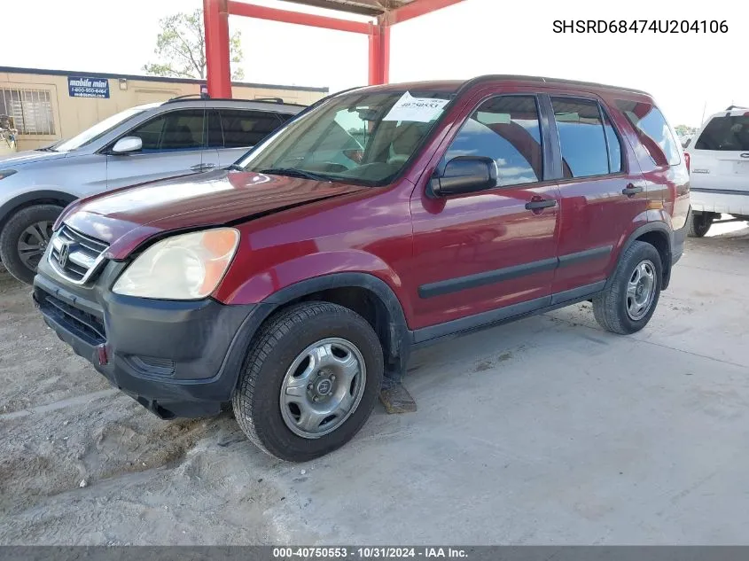 2004 Honda Cr-V Lx VIN: SHSRD68474U204106 Lot: 40750553