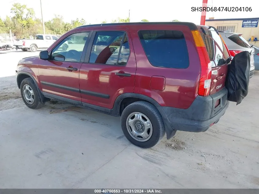 2004 Honda Cr-V Lx VIN: SHSRD68474U204106 Lot: 40750553