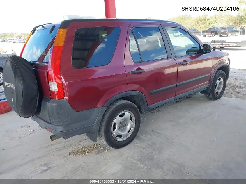 2004 Honda Cr-V Lx VIN: SHSRD68474U204106 Lot: 40750553