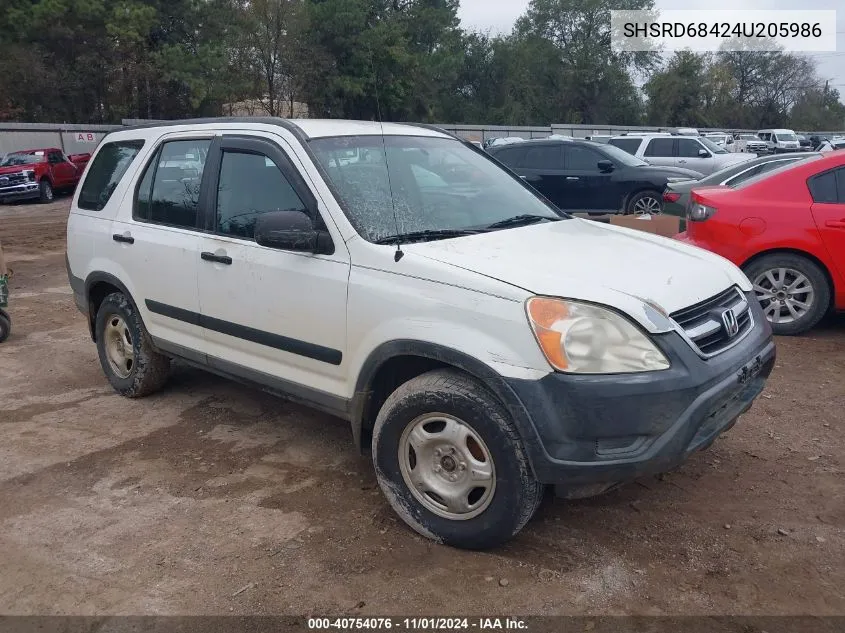 2004 Honda Cr-V Lx VIN: SHSRD68424U205986 Lot: 40754076