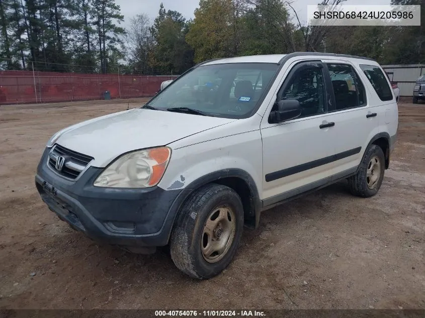 2004 Honda Cr-V Lx VIN: SHSRD68424U205986 Lot: 40754076