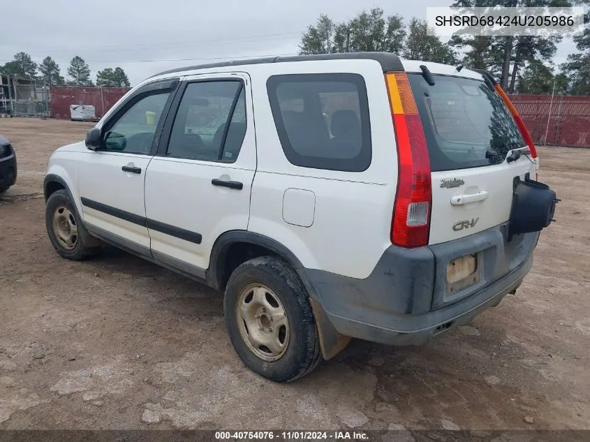 2004 Honda Cr-V Lx VIN: SHSRD68424U205986 Lot: 40754076