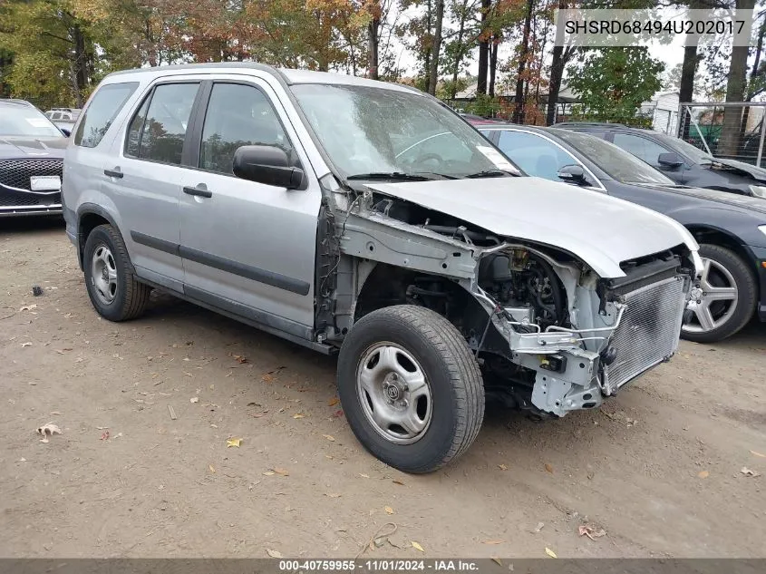 2004 Honda Cr-V Lx VIN: SHSRD68494U202017 Lot: 40759955