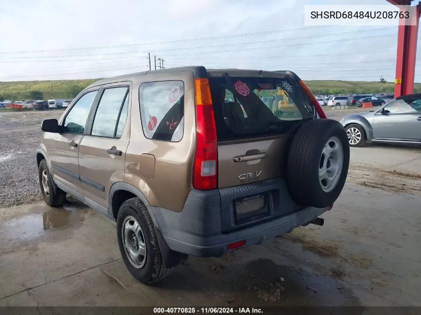 2004 Honda Cr-V Lx VIN: SHSRD68484U208763 Lot: 40770825