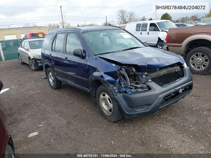 2004 Honda Cr-V Lx VIN: SHSRD78484U204072 Lot: 40782101