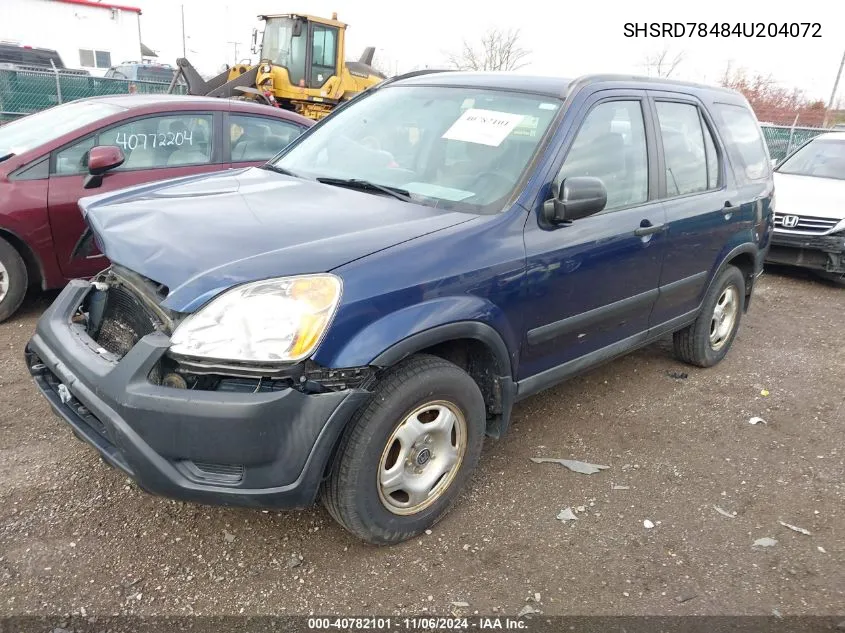 2004 Honda Cr-V Lx VIN: SHSRD78484U204072 Lot: 40782101