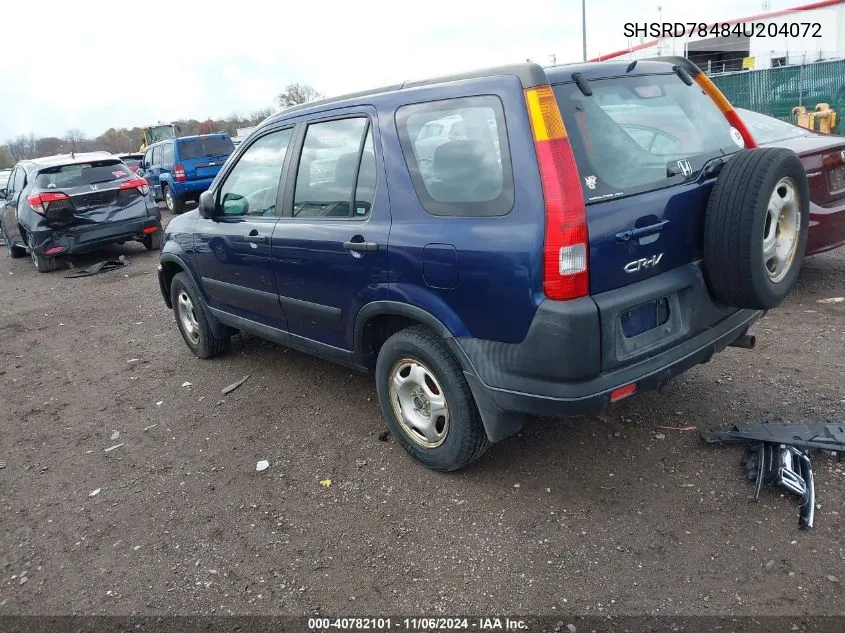 2004 Honda Cr-V Lx VIN: SHSRD78484U204072 Lot: 40782101